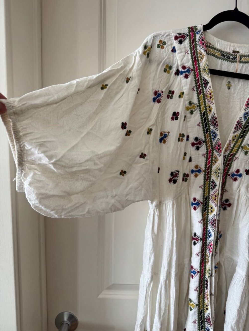Free People Embroidered Flowy Boho Open Front Option Layering Peasant Dress - Picture 4 of 6